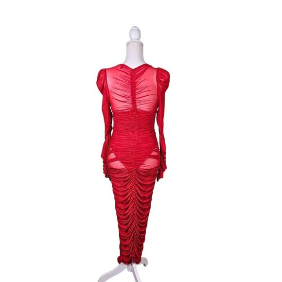 Fashion Nova Mesh With His Head Ruched Dress – Red Lrg - Picture 10 of 14